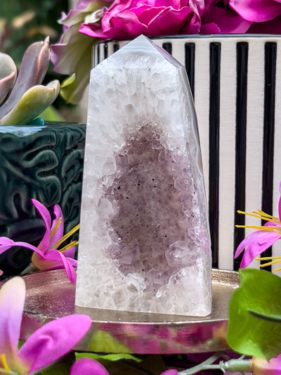 AAA LAVENDER AMETHYST AGATE TOWER W/ DRUZY Revive In Style Vintage Furniture Painted Refinished Redesign Beautiful One of a Kind Artistic Antique Unique Home Decor Interior Design French Country Shabby Chic Cottage Farmhouse Grandmillenial Coastal Chalk Paint Metallic Glam Eclectic Quality Dovetailed Rustic Furniture Painter Pinterest Bedroom Living Room Entryway Kitchen Home Trends House Styles Decorating ideas