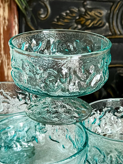 Aqua Marine Glass Pedestal Dessert Bowls by Anchor Hocking (set of 4) Revive In Style Vintage Furniture Painted Refinished Redesign Beautiful One of a Kind Artistic Antique Unique Home Decor Interior Design French Country Shabby Chic Cottage Farmhouse Grandmillenial Coastal Chalk Paint Metallic Glam Eclectic Quality Dovetailed Rustic Furniture Painter Pinterest Bedroom Living Room Entryway Kitchen Home Trends House Styles Decorating ideas