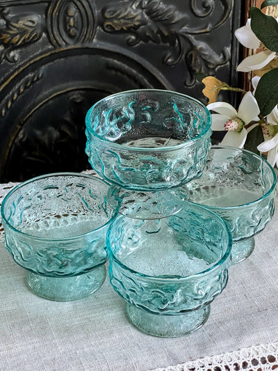 Aqua Marine Glass Pedestal Dessert Bowls by Anchor Hocking (set of 4) Revive In Style Vintage Furniture Painted Refinished Redesign Beautiful One of a Kind Artistic Antique Unique Home Decor Interior Design French Country Shabby Chic Cottage Farmhouse Grandmillenial Coastal Chalk Paint Metallic Glam Eclectic Quality Dovetailed Rustic Furniture Painter Pinterest Bedroom Living Room Entryway Kitchen Home Trends House Styles Decorating ideas
