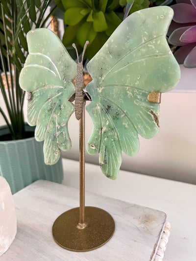 CHRYSOPRASE BUTTERFLY WINGS ON SHIMMERY STAND Revive In Style Vintage Furniture Painted Refinished Redesign Beautiful One of a Kind Artistic Antique Unique Home Decor Interior Design French Country Shabby Chic Cottage Farmhouse Grandmillenial Coastal Chalk Paint Metallic Glam Eclectic Quality Dovetailed Rustic Furniture Painter Pinterest Bedroom Living Room Entryway Kitchen Home Trends House Styles Decorating ideas