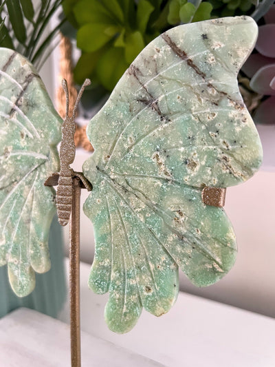 CHRYSOPRASE BUTTERFLY WINGS ON SHIMMERY STAND Revive In Style Vintage Furniture Painted Refinished Redesign Beautiful One of a Kind Artistic Antique Unique Home Decor Interior Design French Country Shabby Chic Cottage Farmhouse Grandmillenial Coastal Chalk Paint Metallic Glam Eclectic Quality Dovetailed Rustic Furniture Painter Pinterest Bedroom Living Room Entryway Kitchen Home Trends House Styles Decorating ideas
