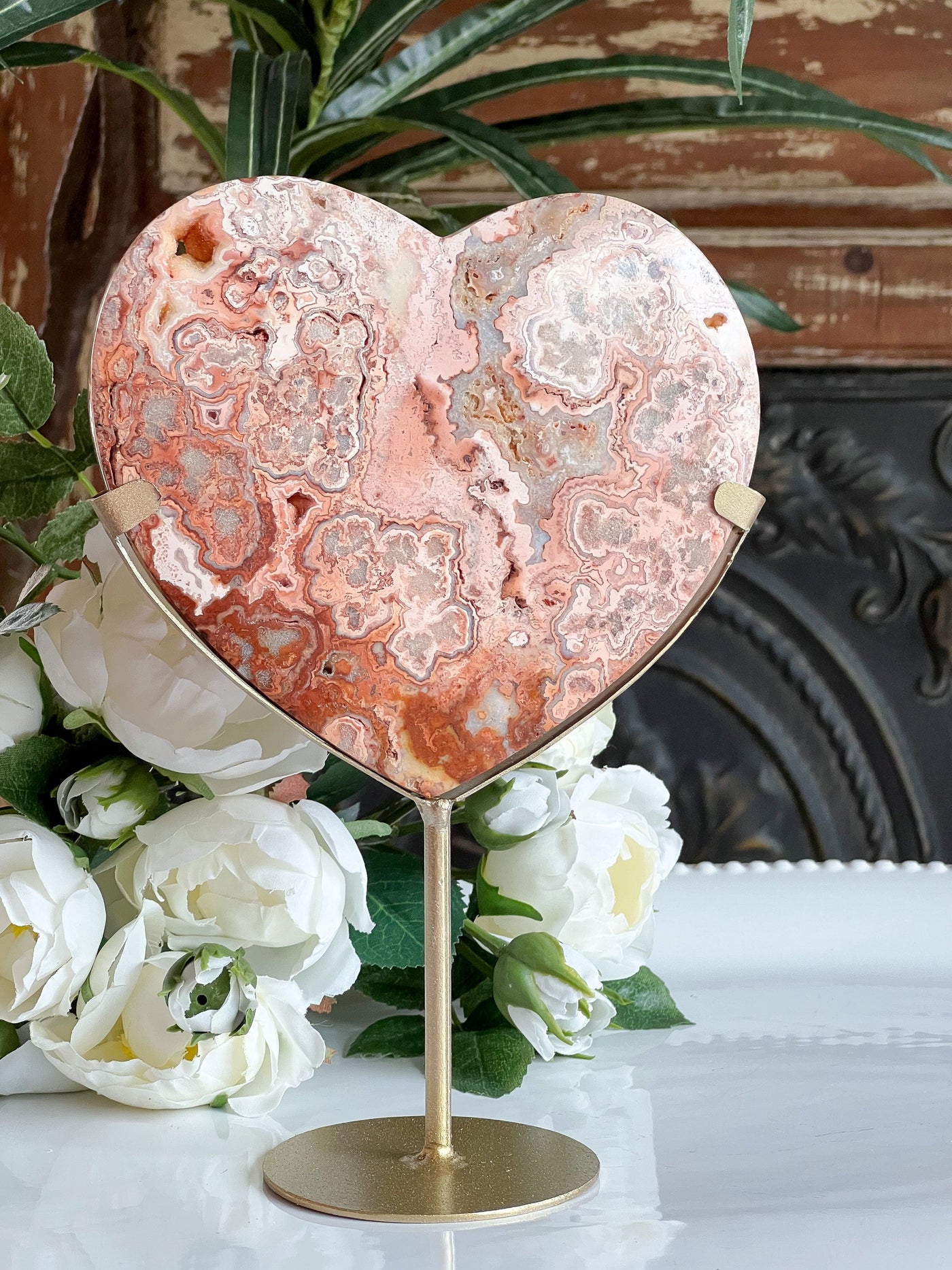 CRAZY LACE HEART ON GOLD STAND Revive In Style Vintage Furniture Painted Refinished Redesign Beautiful One of a Kind Artistic Antique Unique Home Decor Interior Design French Country Shabby Chic Cottage Farmhouse Grandmillenial Coastal Chalk Paint Metallic Glam Eclectic Quality Dovetailed Rustic Furniture Painter Pinterest Bedroom Living Room Entryway Kitchen Home Trends House Styles Decorating ideas