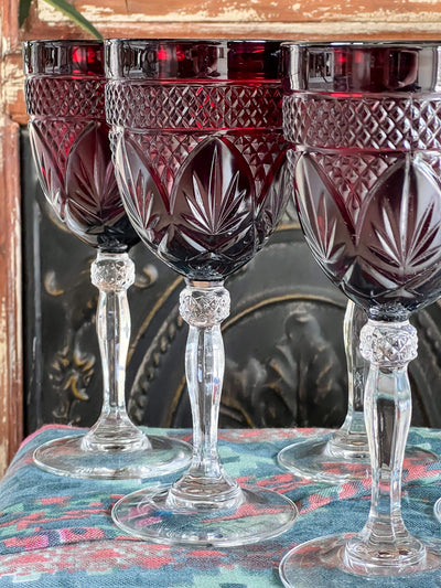 D'Arques CRYSTAL RUBY GLASSES - SET OF 6 Revive In Style Vintage Furniture Painted Refinished Redesign Beautiful One of a Kind Artistic Antique Unique Home Decor Interior Design French Country Shabby Chic Cottage Farmhouse Grandmillenial Coastal Chalk Paint Metallic Glam Eclectic Quality Dovetailed Rustic Furniture Painter Pinterest Bedroom Living Room Entryway Kitchen Home Trends House Styles Decorating ideas
