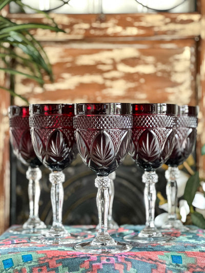 D'Arques CRYSTAL RUBY GLASSES - SET OF 6 Revive In Style Vintage Furniture Painted Refinished Redesign Beautiful One of a Kind Artistic Antique Unique Home Decor Interior Design French Country Shabby Chic Cottage Farmhouse Grandmillenial Coastal Chalk Paint Metallic Glam Eclectic Quality Dovetailed Rustic Furniture Painter Pinterest Bedroom Living Room Entryway Kitchen Home Trends House Styles Decorating ideas
