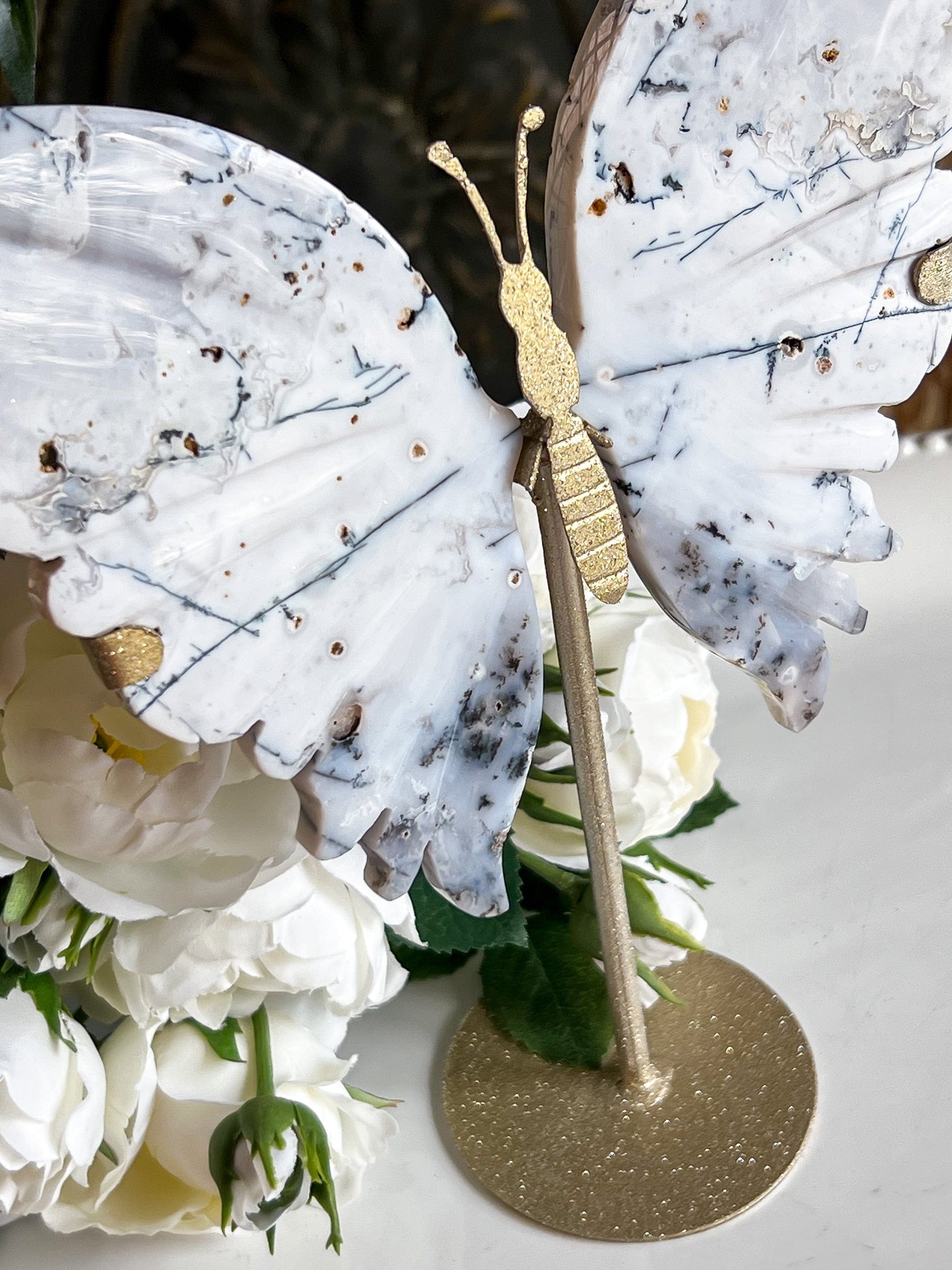 DENDRITIC BUTTERFLY WINGS ON SHIMMERY STAND (MEDIUM) Revive In Style Vintage Furniture Painted Refinished Redesign Beautiful One of a Kind Artistic Antique Unique Home Decor Interior Design French Country Shabby Chic Cottage Farmhouse Grandmillenial Coastal Chalk Paint Metallic Glam Eclectic Quality Dovetailed Rustic Furniture Painter Pinterest Bedroom Living Room Entryway Kitchen Home Trends House Styles Decorating ideas