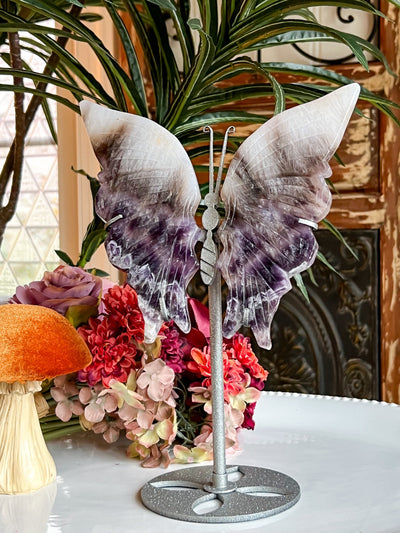 DREAM CHEVRON AMETHYST BUTTERFLY WINGS ON SHIMMERY STAND (MEDIUM) Revive In Style Vintage Furniture Painted Refinished Redesign Beautiful One of a Kind Artistic Antique Unique Home Decor Interior Design French Country Shabby Chic Cottage Farmhouse Grandmillenial Coastal Chalk Paint Metallic Glam Eclectic Quality Dovetailed Rustic Furniture Painter Pinterest Bedroom Living Room Entryway Kitchen Home Trends House Styles Decorating ideas
