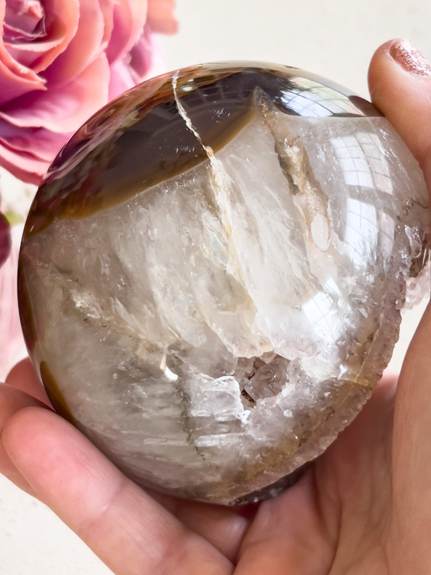 DRUZY AGATE SPHERE WITH SMOKEY SHIMMER SPARKLE Revive In Style Vintage Furniture Painted Refinished Redesign Beautiful One of a Kind Artistic Antique Unique Home Decor Interior Design French Country Shabby Chic Cottage Farmhouse Grandmillenial Coastal Chalk Paint Metallic Glam Eclectic Quality Dovetailed Rustic Furniture Painter Pinterest Bedroom Living Room Entryway Kitchen Home Trends House Styles Decorating ideas