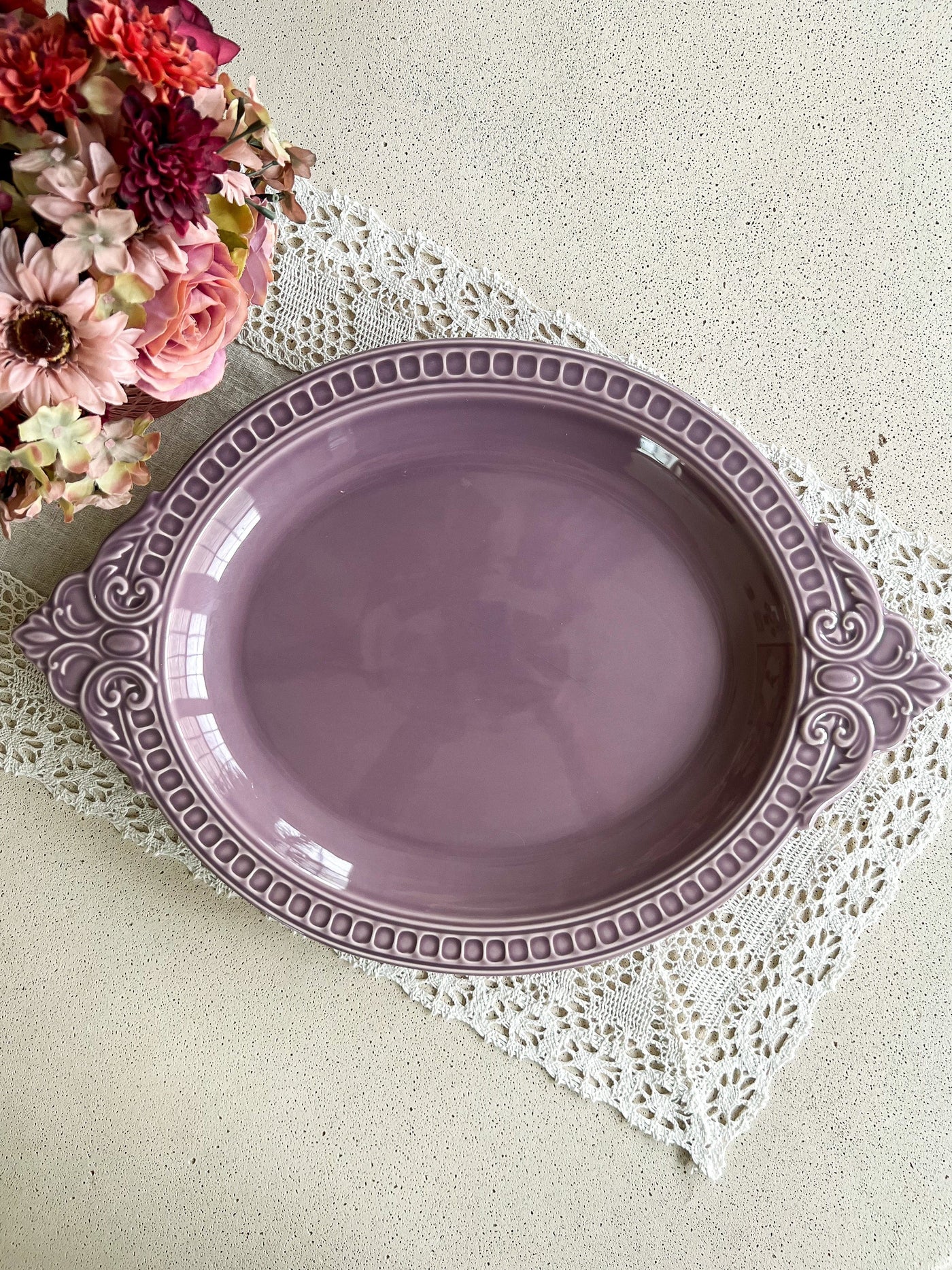 DUSTY PURPLE DETAILED CERAMIC TRAY Revive In Style Vintage Furniture Painted Refinished Redesign Beautiful One of a Kind Artistic Antique Unique Home Decor Interior Design French Country Shabby Chic Cottage Farmhouse Grandmillenial Coastal Chalk Paint Metallic Glam Eclectic Quality Dovetailed Rustic Furniture Painter Pinterest Bedroom Living Room Entryway Kitchen Home Trends House Styles Decorating ideas