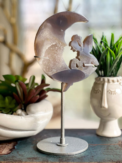 FAIRY MOON DRUZY AGATE ON SHIMMERY STAND (LARGE) Revive In Style Vintage Furniture Painted Refinished Redesign Beautiful One of a Kind Artistic Antique Unique Home Decor Interior Design French Country Shabby Chic Cottage Farmhouse Grandmillenial Coastal Chalk Paint Metallic Glam Eclectic Quality Dovetailed Rustic Furniture Painter Pinterest Bedroom Living Room Entryway Kitchen Home Trends House Styles Decorating ideas