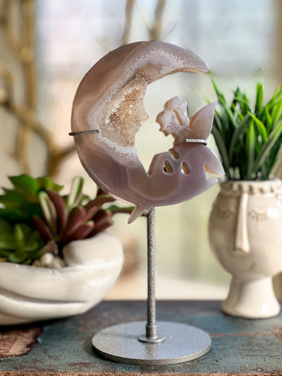 FAIRY MOON DRUZY AGATE ON SHIMMERY STAND (MEDIUM) Revive In Style Vintage Furniture Painted Refinished Redesign Beautiful One of a Kind Artistic Antique Unique Home Decor Interior Design French Country Shabby Chic Cottage Farmhouse Grandmillenial Coastal Chalk Paint Metallic Glam Eclectic Quality Dovetailed Rustic Furniture Painter Pinterest Bedroom Living Room Entryway Kitchen Home Trends House Styles Decorating ideas