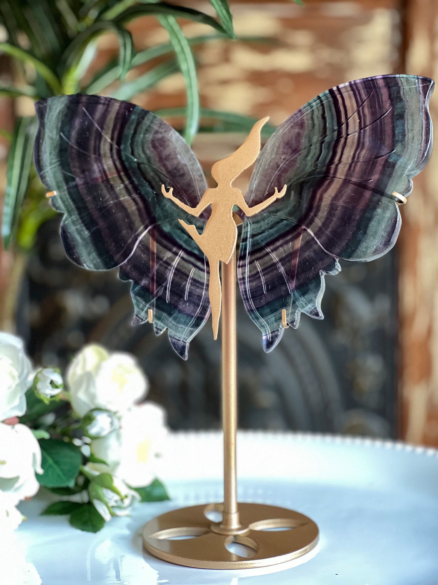 FAIRY WINGS OF RAINBOW FLUORITE ON GOLD STAND Revive In Style Vintage Furniture Painted Refinished Redesign Beautiful One of a Kind Artistic Antique Unique Home Decor Interior Design French Country Shabby Chic Cottage Farmhouse Grandmillenial Coastal Chalk Paint Metallic Glam Eclectic Quality Dovetailed Rustic Furniture Painter Pinterest Bedroom Living Room Entryway Kitchen Home Trends House Styles Decorating ideas
