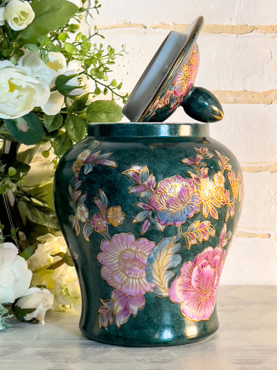 FLORAL & GOLD LEAF ASIAN MOTIF VINTAGE JAR Revive In Style Vintage Furniture Painted Refinished Redesign Beautiful One of a Kind Artistic Antique Unique Home Decor Interior Design French Country Shabby Chic Cottage Farmhouse Grandmillenial Coastal Chalk Paint Metallic Glam Eclectic Quality Dovetailed Rustic Furniture Painter Pinterest Bedroom Living Room Entryway Kitchen Home Trends House Styles Decorating ideas
