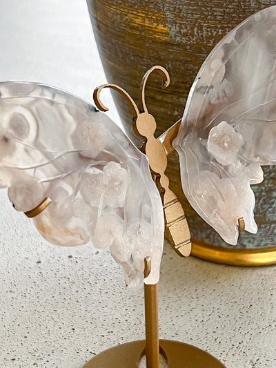 FLOWER AGATE BUTTERFLY WINGS ON STAND (SMALL) Revive In Style Vintage Furniture Painted Refinished Redesign Beautiful One of a Kind Artistic Antique Unique Home Decor Interior Design French Country Shabby Chic Cottage Farmhouse Grandmillenial Coastal Chalk Paint Metallic Glam Eclectic Quality Dovetailed Rustic Furniture Painter Pinterest Bedroom Living Room Entryway Kitchen Home Trends House Styles Decorating ideas