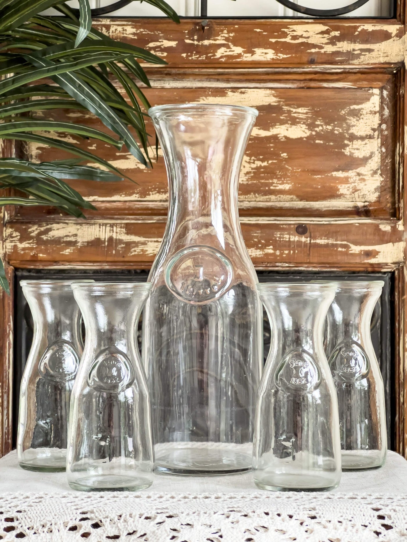 GLASS JUG SET Revive In Style Vintage Furniture Painted Refinished Redesign Beautiful One of a Kind Artistic Antique Unique Home Decor Interior Design French Country Shabby Chic Cottage Farmhouse Grandmillenial Coastal Chalk Paint Metallic Glam Eclectic Quality Dovetailed Rustic Furniture Painter Pinterest Bedroom Living Room Entryway Kitchen Home Trends House Styles Decorating ideas