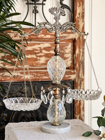 Hollywood Regency Crystal, Brass & Marble Scales of Justice Revive In Style Vintage Furniture Painted Refinished Redesign Beautiful One of a Kind Artistic Antique Unique Home Decor Interior Design French Country Shabby Chic Cottage Farmhouse Grandmillenial Coastal Chalk Paint Metallic Glam Eclectic Quality Dovetailed Rustic Furniture Painter Pinterest Bedroom Living Room Entryway Kitchen Home Trends House Styles Decorating ideas