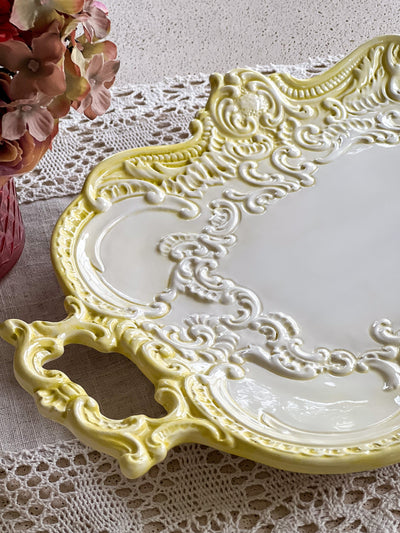 Italian Provincial Amora Buttercream Yellow Vintage Serving Platter Revive In Style Vintage Furniture Painted Refinished Redesign Beautiful One of a Kind Artistic Antique Unique Home Decor Interior Design French Country Shabby Chic Cottage Farmhouse Grandmillenial Coastal Chalk Paint Metallic Glam Eclectic Quality Dovetailed Rustic Furniture Painter Pinterest Bedroom Living Room Entryway Kitchen Home Trends House Styles Decorating ideas