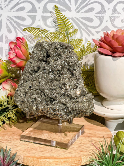 LARGE PERUVIAN PYRITE SPECIMEN ON ACRYLIC STAND Revive In Style Vintage Furniture Painted Refinished Redesign Beautiful One of a Kind Artistic Antique Unique Home Decor Interior Design French Country Shabby Chic Cottage Farmhouse Grandmillenial Coastal Chalk Paint Metallic Glam Eclectic Quality Dovetailed Rustic Furniture Painter Pinterest Bedroom Living Room Entryway Kitchen Home Trends House Styles Decorating ideas