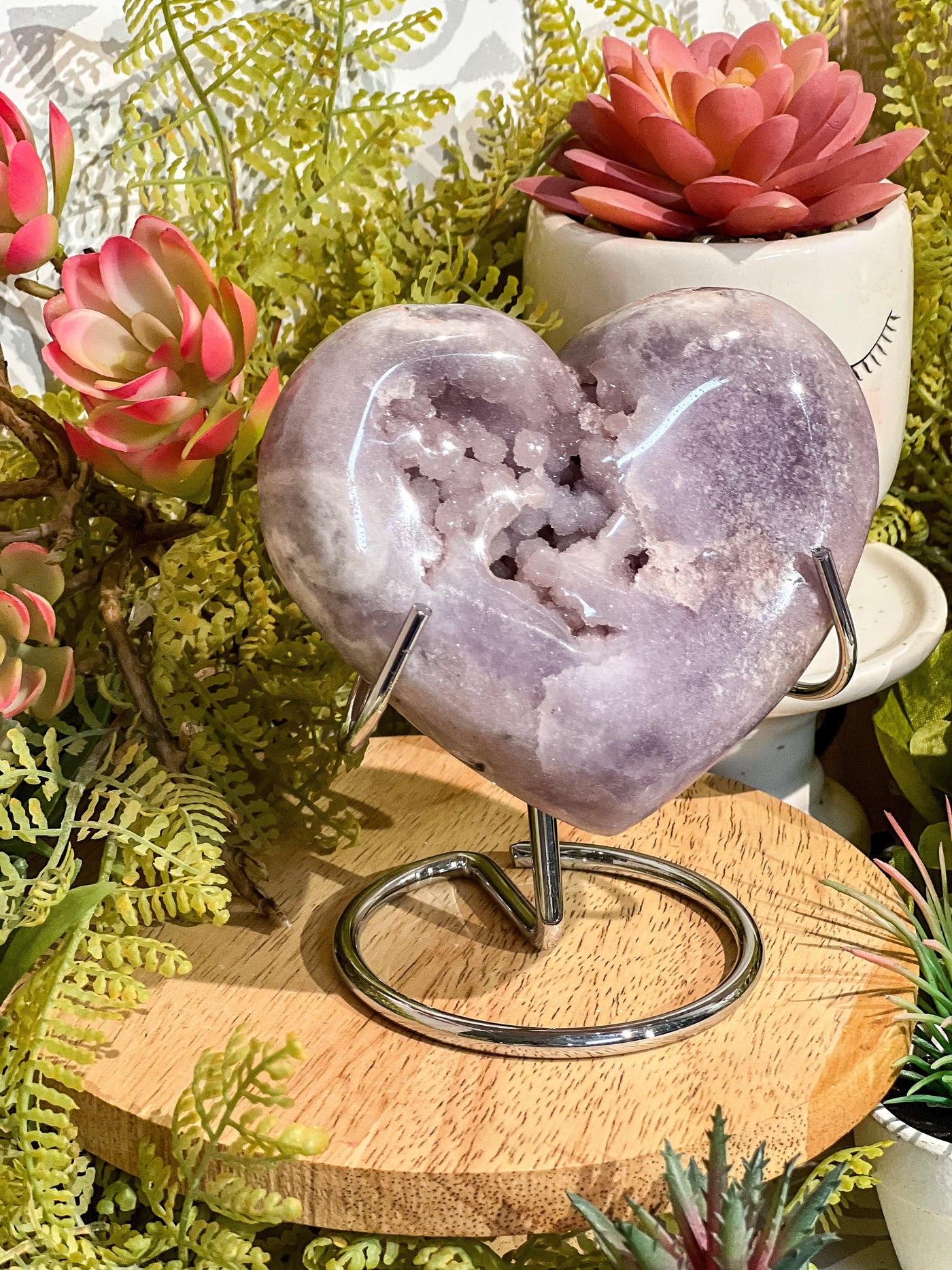 LAVENDER PINK AMETHYST DRUZY HEART ON STAND Revive In Style Vintage Furniture Painted Refinished Redesign Beautiful One of a Kind Artistic Antique Unique Home Decor Interior Design French Country Shabby Chic Cottage Farmhouse Grandmillenial Coastal Chalk Paint Metallic Glam Eclectic Quality Dovetailed Rustic Furniture Painter Pinterest Bedroom Living Room Entryway Kitchen Home Trends House Styles Decorating ideas