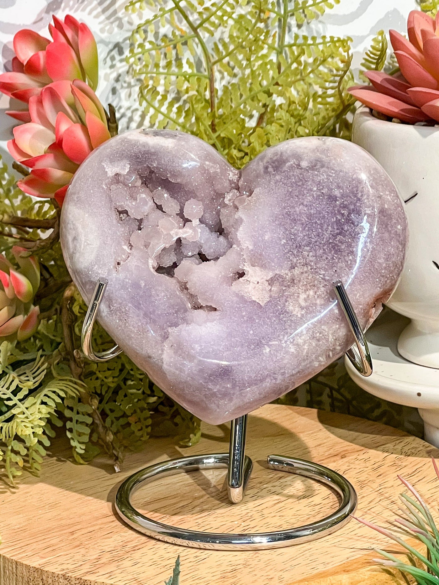 LAVENDER PINK AMETHYST DRUZY HEART ON STAND Revive In Style Vintage Furniture Painted Refinished Redesign Beautiful One of a Kind Artistic Antique Unique Home Decor Interior Design French Country Shabby Chic Cottage Farmhouse Grandmillenial Coastal Chalk Paint Metallic Glam Eclectic Quality Dovetailed Rustic Furniture Painter Pinterest Bedroom Living Room Entryway Kitchen Home Trends House Styles Decorating ideas