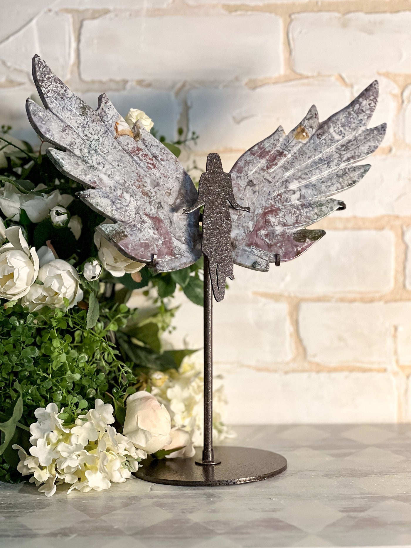 OCEAN JASPER ANGEL WINGS ON BRONZE SHIMMER STAND Revive In Style Vintage Furniture Painted Refinished Redesign Beautiful One of a Kind Artistic Antique Unique Home Decor Interior Design French Country Shabby Chic Cottage Farmhouse Grandmillenial Coastal Chalk Paint Metallic Glam Eclectic Quality Dovetailed Rustic Furniture Painter Pinterest Bedroom Living Room Entryway Kitchen Home Trends House Styles Decorating ideas