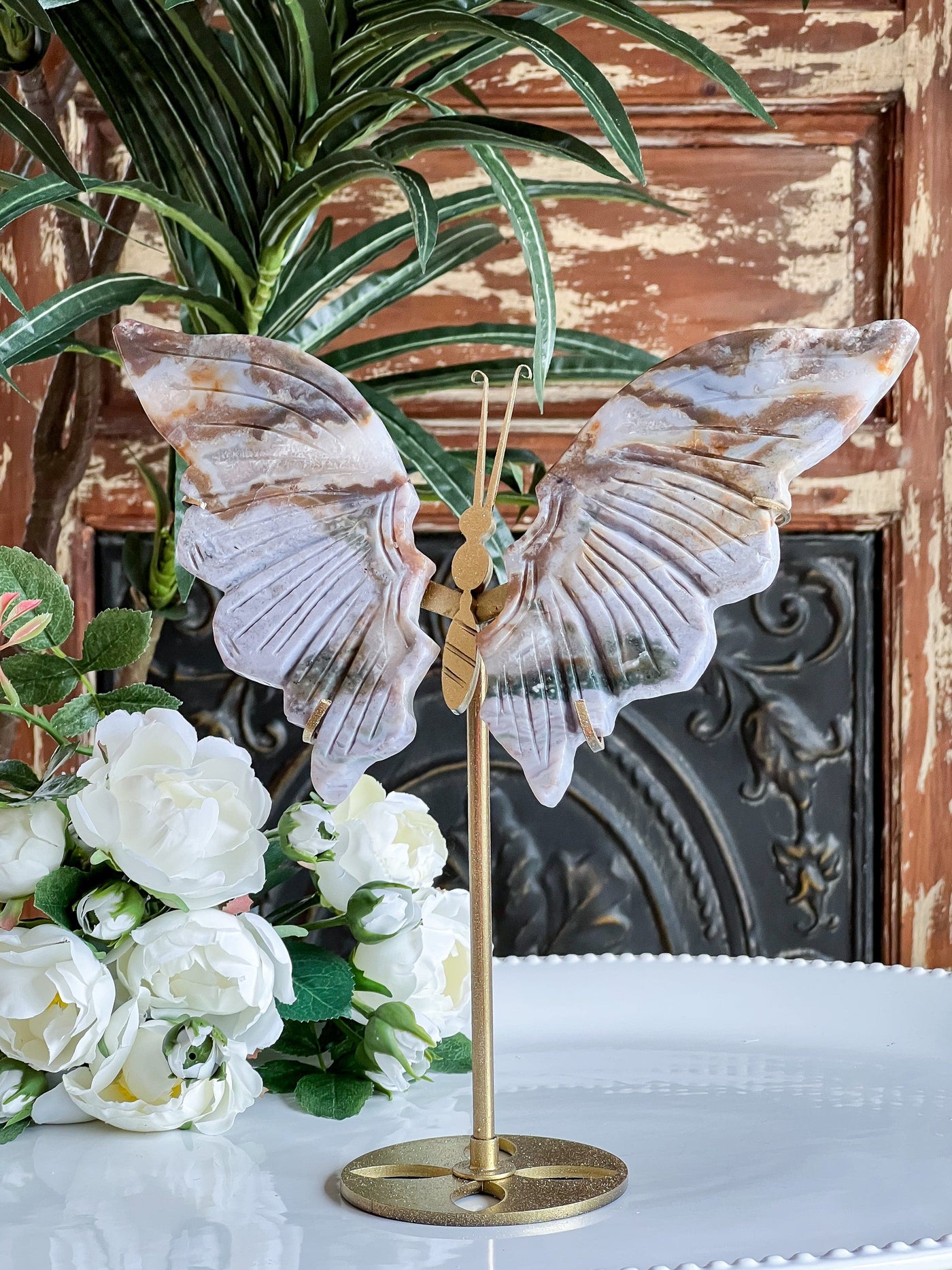 OCEAN JASPER WINGS ON SHIMMERY STAND (MEDIUM) Revive In Style Vintage Furniture Painted Refinished Redesign Beautiful One of a Kind Artistic Antique Unique Home Decor Interior Design French Country Shabby Chic Cottage Farmhouse Grandmillenial Coastal Chalk Paint Metallic Glam Eclectic Quality Dovetailed Rustic Furniture Painter Pinterest Bedroom Living Room Entryway Kitchen Home Trends House Styles Decorating ideas