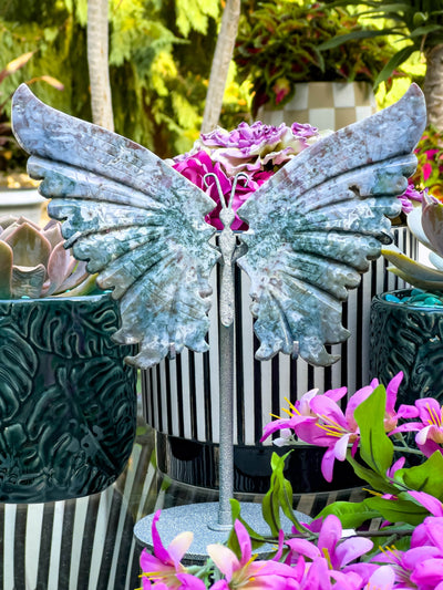 OCEAN JASPER WINGS ON STAND Revive In Style Vintage Furniture Painted Refinished Redesign Beautiful One of a Kind Artistic Antique Unique Home Decor Interior Design French Country Shabby Chic Cottage Farmhouse Grandmillenial Coastal Chalk Paint Metallic Glam Eclectic Quality Dovetailed Rustic Furniture Painter Pinterest Bedroom Living Room Entryway Kitchen Home Trends House Styles Decorating ideas