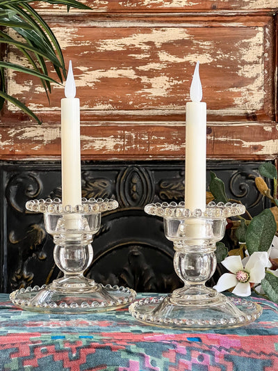 Pair of Vintage Imperial Glass Candlewick 2-piece Candleholders Revive In Style Vintage Furniture Painted Refinished Redesign Beautiful One of a Kind Artistic Antique Unique Home Decor Interior Design French Country Shabby Chic Cottage Farmhouse Grandmillenial Coastal Chalk Paint Metallic Glam Eclectic Quality Dovetailed Rustic Furniture Painter Pinterest Bedroom Living Room Entryway Kitchen Home Trends House Styles Decorating ideas
