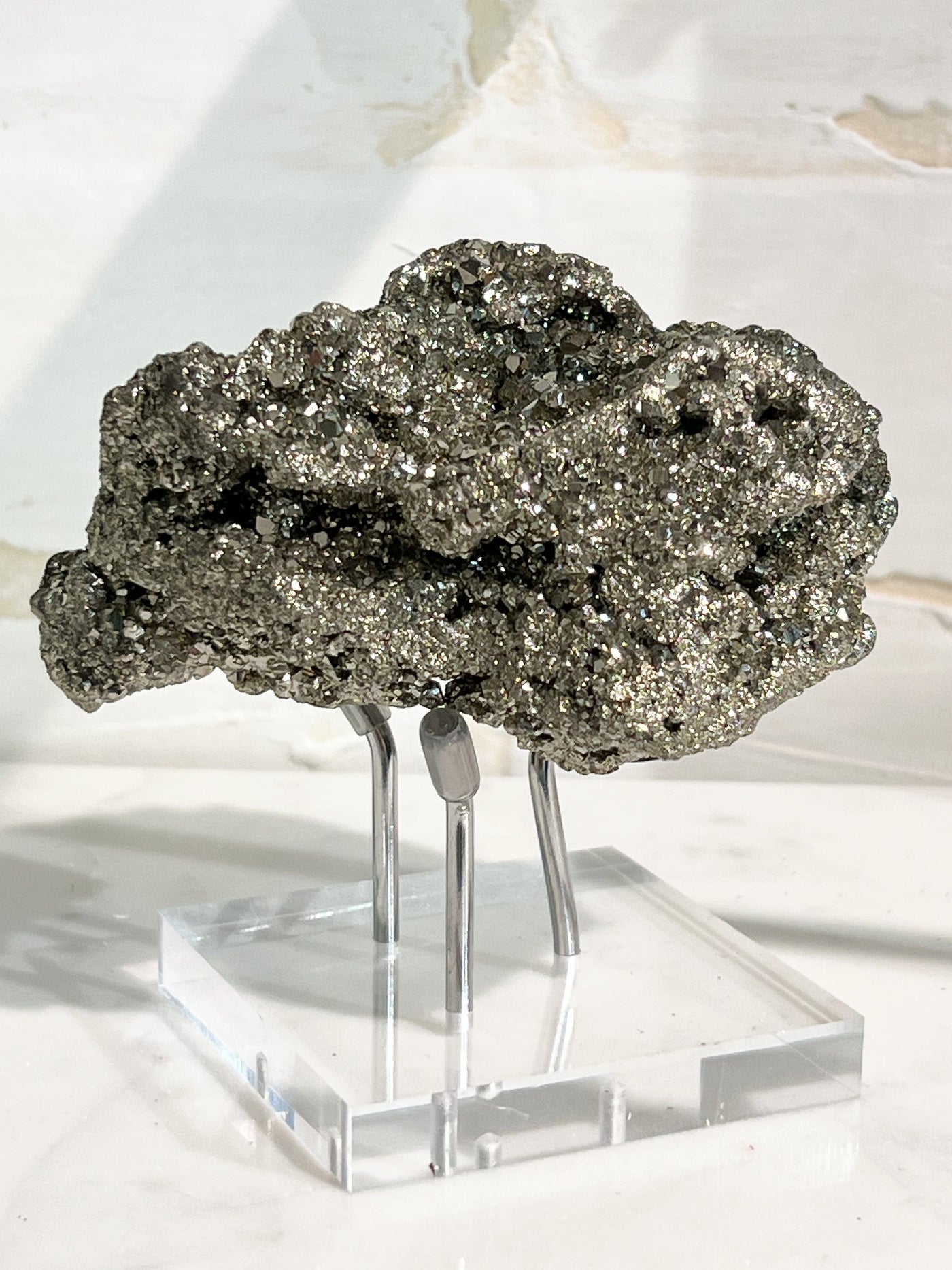 PERUVIAN PYRITE SPECIMEN ON ACRYLIC STAND Revive In Style Vintage Furniture Painted Refinished Redesign Beautiful One of a Kind Artistic Antique Unique Home Decor Interior Design French Country Shabby Chic Cottage Farmhouse Grandmillenial Coastal Chalk Paint Metallic Glam Eclectic Quality Dovetailed Rustic Furniture Painter Pinterest Bedroom Living Room Entryway Kitchen Home Trends House Styles Decorating ideas