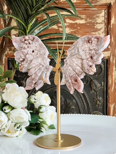 PINK AMETHYST BUTTERFLY WINGS WITH DRUZY ON STAND Revive In Style Vintage Furniture Painted Refinished Redesign Beautiful One of a Kind Artistic Antique Unique Home Decor Interior Design French Country Shabby Chic Cottage Farmhouse Grandmillenial Coastal Chalk Paint Metallic Glam Eclectic Quality Dovetailed Rustic Furniture Painter Pinterest Bedroom Living Room Entryway Kitchen Home Trends House Styles Decorating ideas