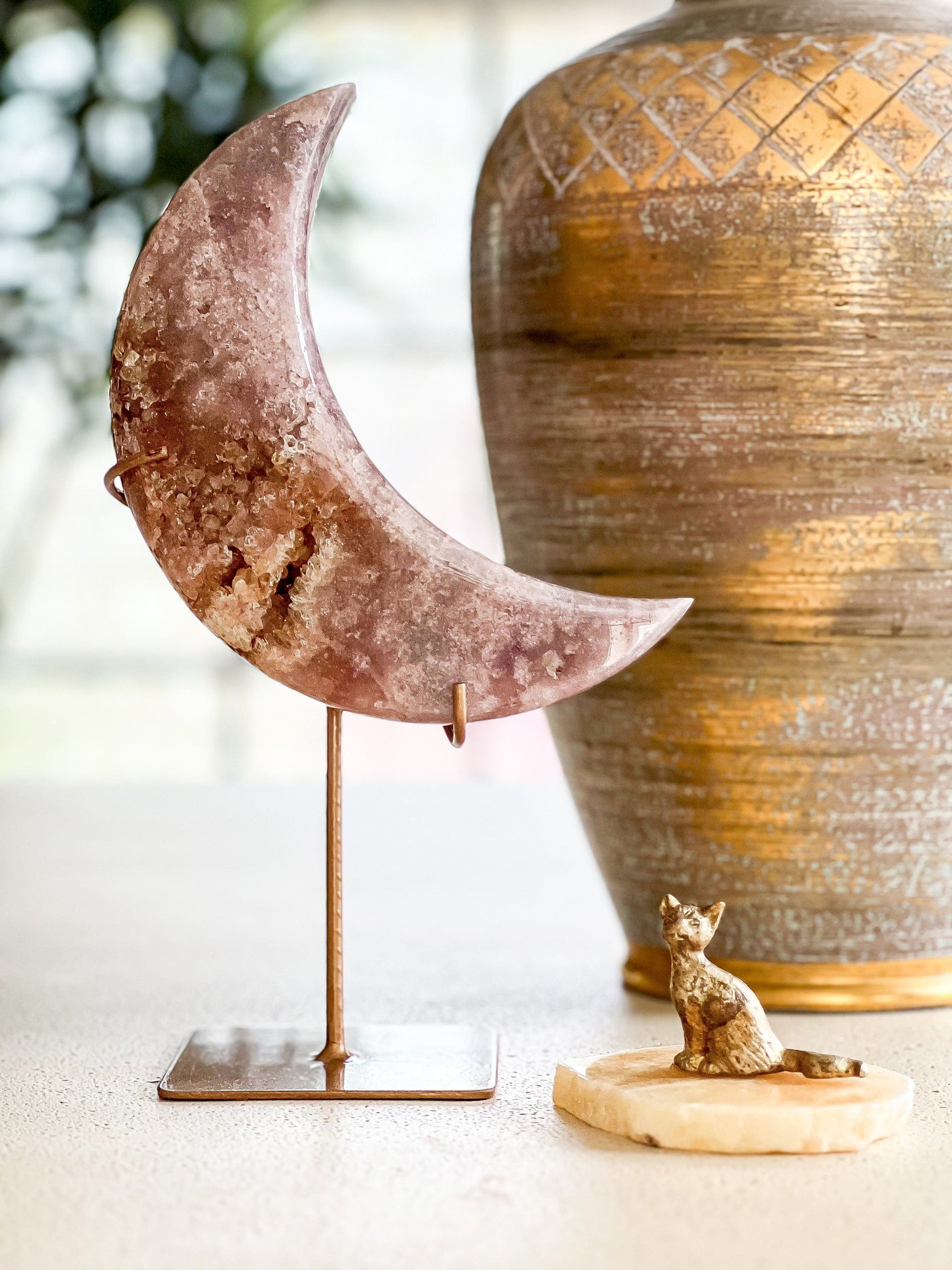 PINK AMETHYST CRESCENT MOON ON STAND Revive In Style Vintage Furniture Painted Refinished Redesign Beautiful One of a Kind Artistic Antique Unique Home Decor Interior Design French Country Shabby Chic Cottage Farmhouse Grandmillenial Coastal Chalk Paint Metallic Glam Eclectic Quality Dovetailed Rustic Furniture Painter Pinterest Bedroom Living Room Entryway Kitchen Home Trends House Styles Decorating ideas