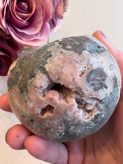 PINK AMETHYST GEODE SPHERE WITH BIG SPARKLE (large) Revive In Style Vintage Furniture Painted Refinished Redesign Beautiful One of a Kind Artistic Antique Unique Home Decor Interior Design French Country Shabby Chic Cottage Farmhouse Grandmillenial Coastal Chalk Paint Metallic Glam Eclectic Quality Dovetailed Rustic Furniture Painter Pinterest Bedroom Living Room Entryway Kitchen Home Trends House Styles Decorating ideas