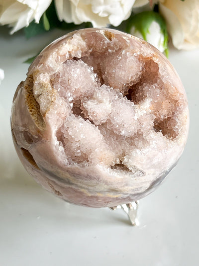 PINK AMETHYST SPHERE WITH SUPER SUGAR BALL DRUZY (small) Revive In Style Vintage Furniture Painted Refinished Redesign Beautiful One of a Kind Artistic Antique Unique Home Decor Interior Design French Country Shabby Chic Cottage Farmhouse Grandmillenial Coastal Chalk Paint Metallic Glam Eclectic Quality Dovetailed Rustic Furniture Painter Pinterest Bedroom Living Room Entryway Kitchen Home Trends House Styles Decorating ideas