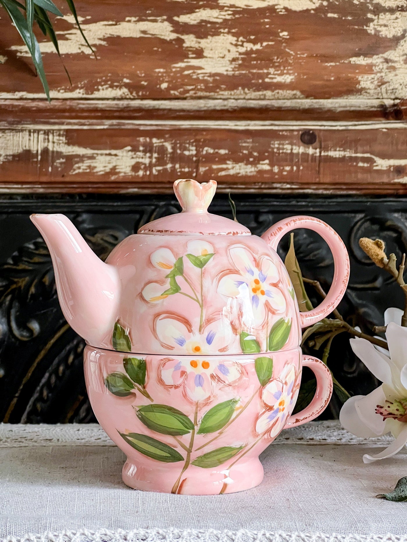 PINK FLORAL CONVERTIBLE STACKABLE TEAPOT & TEACUP SET BY MESA INTERNATIONAL Revive In Style Vintage Furniture Painted Refinished Redesign Beautiful One of a Kind Artistic Antique Unique Home Decor Interior Design French Country Shabby Chic Cottage Farmhouse Grandmillenial Coastal Chalk Paint Metallic Glam Eclectic Quality Dovetailed Rustic Furniture Painter Pinterest Bedroom Living Room Entryway Kitchen Home Trends House Styles Decorating ideas