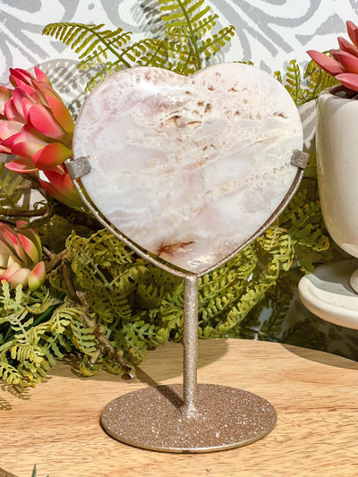 PINK PLUME AGATE HEART ON STAND Revive In Style Vintage Furniture Painted Refinished Redesign Beautiful One of a Kind Artistic Antique Unique Home Decor Interior Design French Country Shabby Chic Cottage Farmhouse Grandmillenial Coastal Chalk Paint Metallic Glam Eclectic Quality Dovetailed Rustic Furniture Painter Pinterest Bedroom Living Room Entryway Kitchen Home Trends House Styles Decorating ideas