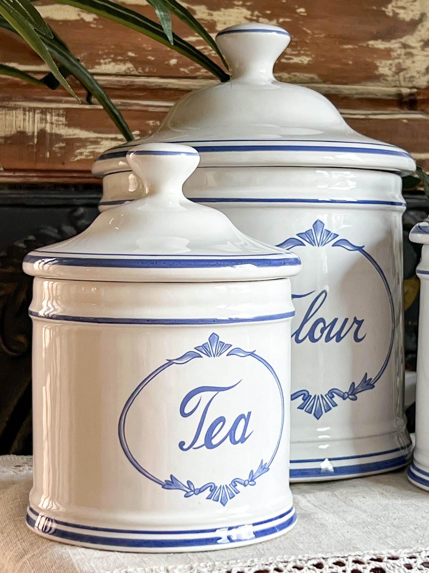 Portugal Blue & White Vintage Canister Set by Fapodel (3 piece set) Revive In Style Vintage Furniture Painted Refinished Redesign Beautiful One of a Kind Artistic Antique Unique Home Decor Interior Design French Country Shabby Chic Cottage Farmhouse Grandmillenial Coastal Chalk Paint Metallic Glam Eclectic Quality Dovetailed Rustic Furniture Painter Pinterest Bedroom Living Room Entryway Kitchen Home Trends House Styles Decorating ideas