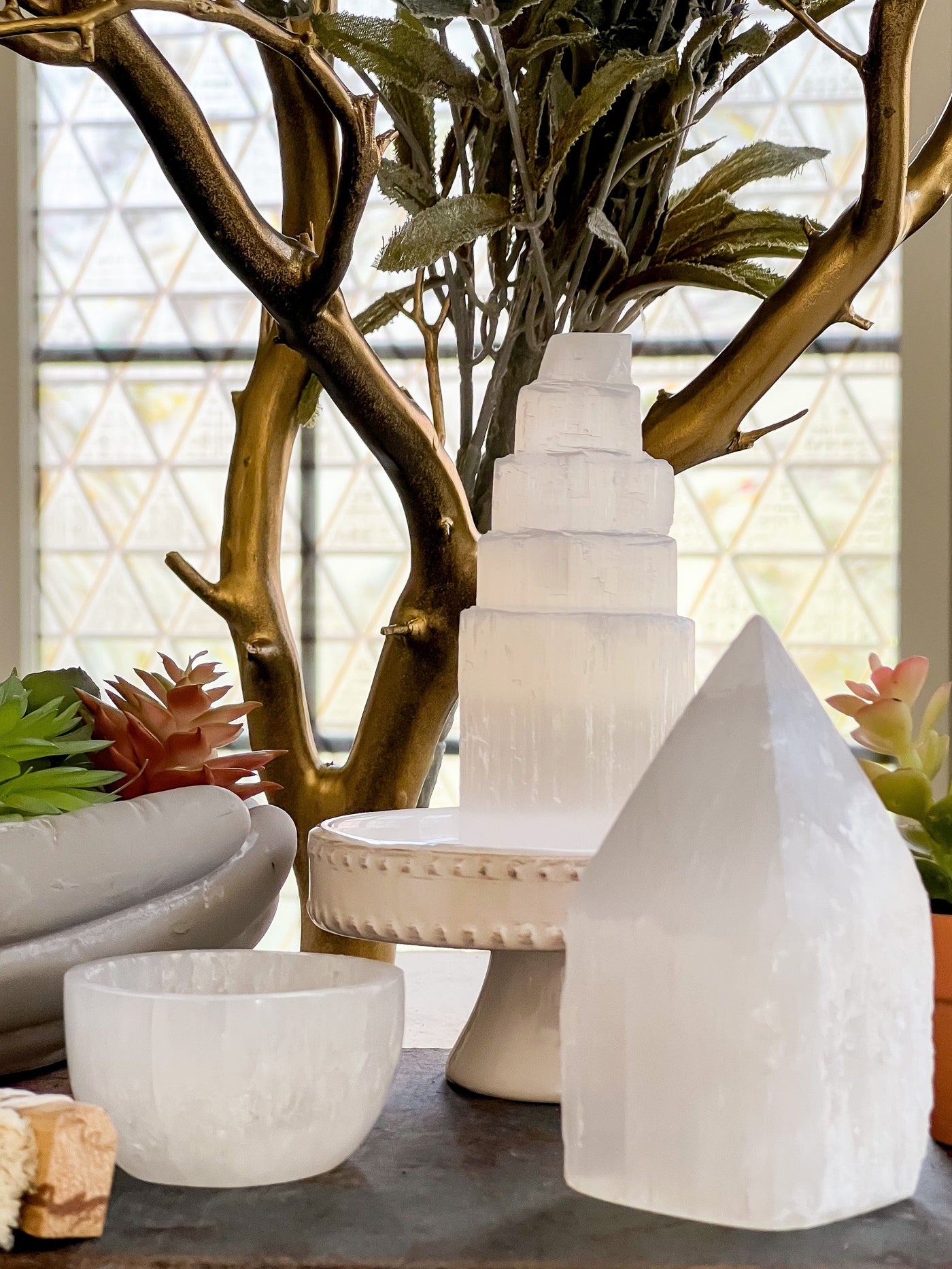 SELENITE COLLECTION: Bowls, Towers and Points Revive In Style Vintage Furniture Painted Refinished Redesign Beautiful One of a Kind Artistic Antique Unique Home Decor Interior Design French Country Shabby Chic Cottage Farmhouse Grandmillenial Coastal Chalk Paint Metallic Glam Eclectic Quality Dovetailed Rustic Furniture Painter Pinterest Bedroom Living Room Entryway Kitchen Home Trends House Styles Decorating ideas