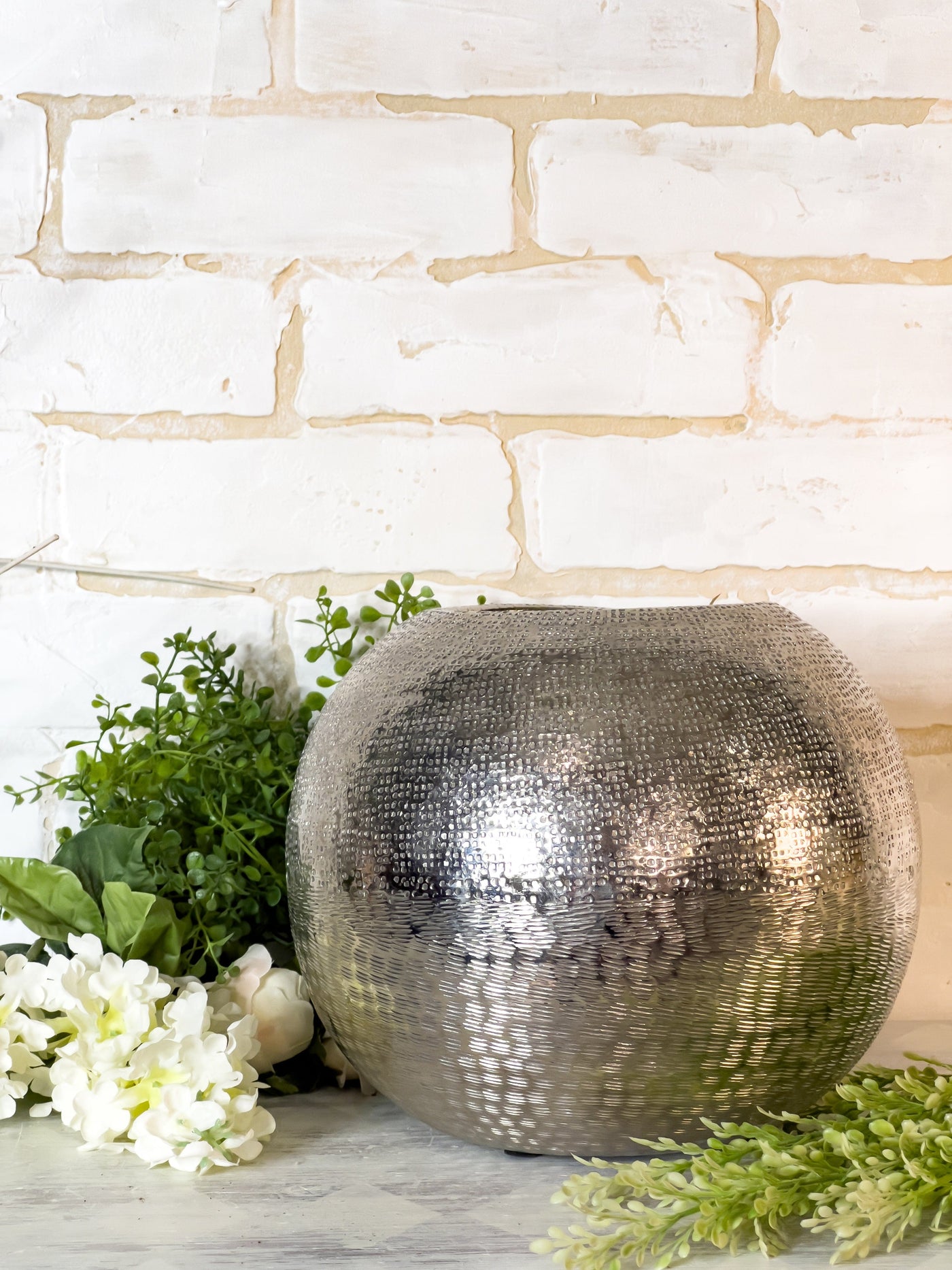 SILVER MODERN CHIC BALL VASE Revive In Style Vintage Furniture Painted Refinished Redesign Beautiful One of a Kind Artistic Antique Unique Home Decor Interior Design French Country Shabby Chic Cottage Farmhouse Grandmillenial Coastal Chalk Paint Metallic Glam Eclectic Quality Dovetailed Rustic Furniture Painter Pinterest Bedroom Living Room Entryway Kitchen Home Trends House Styles Decorating ideas