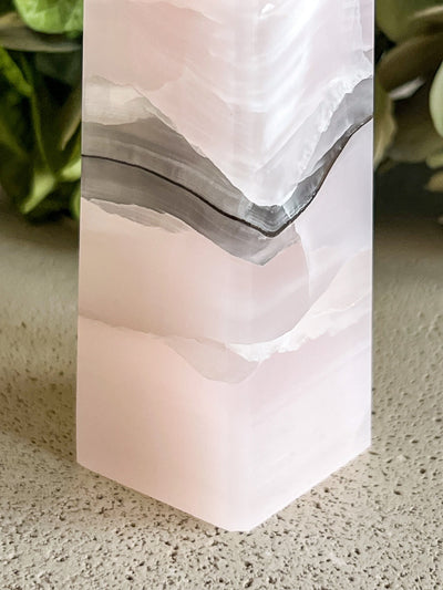 SMOKEY PINK CALCITE TOWER Revive In Style Vintage Furniture Painted Refinished Redesign Beautiful One of a Kind Artistic Antique Unique Home Decor Interior Design French Country Shabby Chic Cottage Farmhouse Grandmillenial Coastal Chalk Paint Metallic Glam Eclectic Quality Dovetailed Rustic Furniture Painter Pinterest Bedroom Living Room Entryway Kitchen Home Trends House Styles Decorating ideas