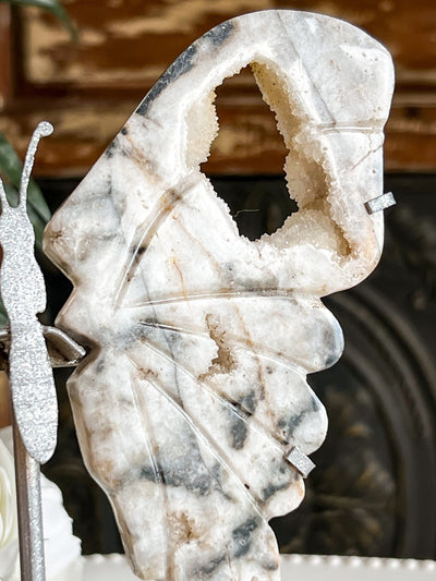 SPHALERITE WITH DRUZY BUTTERFLY WINGS ON SHIMMERY STANDS Revive In Style Vintage Furniture Painted Refinished Redesign Beautiful One of a Kind Artistic Antique Unique Home Decor Interior Design French Country Shabby Chic Cottage Farmhouse Grandmillenial Coastal Chalk Paint Metallic Glam Eclectic Quality Dovetailed Rustic Furniture Painter Pinterest Bedroom Living Room Entryway Kitchen Home Trends House Styles Decorating ideas