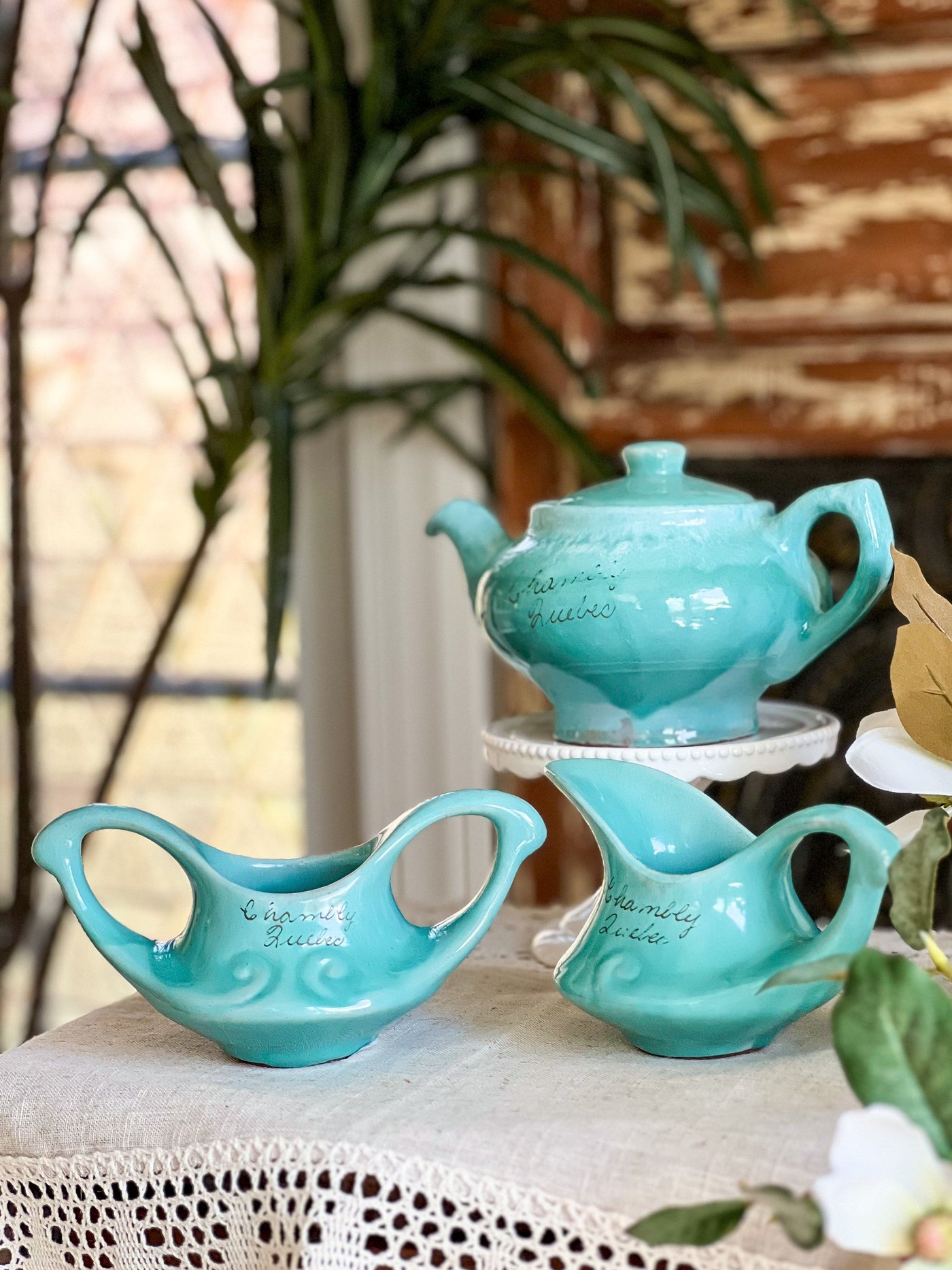 Turquoise Vintage Evangeline Canada Pottery Tea Set (1960's) Revive In Style Vintage Furniture Painted Refinished Redesign Beautiful One of a Kind Artistic Antique Unique Home Decor Interior Design French Country Shabby Chic Cottage Farmhouse Grandmillenial Coastal Chalk Paint Metallic Glam Eclectic Quality Dovetailed Rustic Furniture Painter Pinterest Bedroom Living Room Entryway Kitchen Home Trends House Styles Decorating ideas