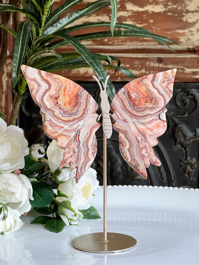 VIBRANT CRAZY LACE AGATE BUTTERFLY WINGS ON SHIMMERY STAND Revive In Style Vintage Furniture Painted Refinished Redesign Beautiful One of a Kind Artistic Antique Unique Home Decor Interior Design French Country Shabby Chic Cottage Farmhouse Grandmillenial Coastal Chalk Paint Metallic Glam Eclectic Quality Dovetailed Rustic Furniture Painter Pinterest Bedroom Living Room Entryway Kitchen Home Trends House Styles Decorating ideas