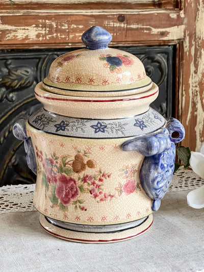 Victorian Ivory Crackled with Blue & Pink Floral Ceramic Handled Urn Revive In Style Vintage Furniture Painted Refinished Redesign Beautiful One of a Kind Artistic Antique Unique Home Decor Interior Design French Country Shabby Chic Cottage Farmhouse Grandmillenial Coastal Chalk Paint Metallic Glam Eclectic Quality Dovetailed Rustic Furniture Painter Pinterest Bedroom Living Room Entryway Kitchen Home Trends House Styles Decorating ideas
