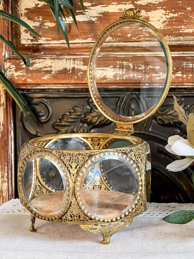VINTAGE BEVELED GLASS ORMOLU JEWELRY CASKET Revive In Style Vintage Furniture Painted Refinished Redesign Beautiful One of a Kind Artistic Antique Unique Home Decor Interior Design French Country Shabby Chic Cottage Farmhouse Grandmillenial Coastal Chalk Paint Metallic Glam Eclectic Quality Dovetailed Rustic Furniture Painter Pinterest Bedroom Living Room Entryway Kitchen Home Trends House Styles Decorating ideas