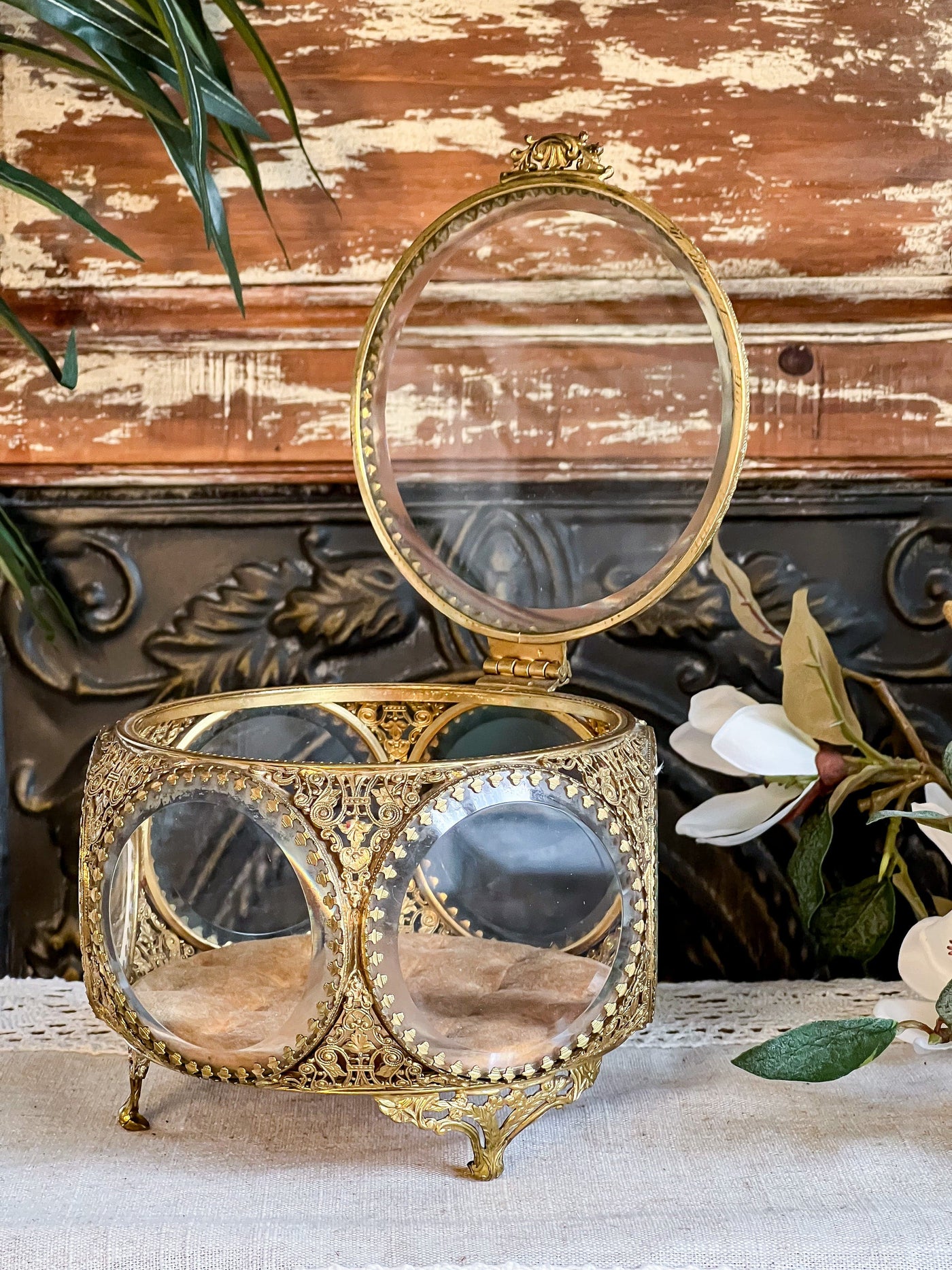 VINTAGE BEVELED GLASS ORMOLU JEWELRY CASKET Revive In Style Vintage Furniture Painted Refinished Redesign Beautiful One of a Kind Artistic Antique Unique Home Decor Interior Design French Country Shabby Chic Cottage Farmhouse Grandmillenial Coastal Chalk Paint Metallic Glam Eclectic Quality Dovetailed Rustic Furniture Painter Pinterest Bedroom Living Room Entryway Kitchen Home Trends House Styles Decorating ideas