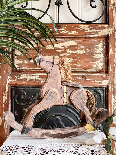Vintage Inspired Wooden Rocking Horse Revive In Style Vintage Furniture Painted Refinished Redesign Beautiful One of a Kind Artistic Antique Unique Home Decor Interior Design French Country Shabby Chic Cottage Farmhouse Grandmillenial Coastal Chalk Paint Metallic Glam Eclectic Quality Dovetailed Rustic Furniture Painter Pinterest Bedroom Living Room Entryway Kitchen Home Trends House Styles Decorating ideas