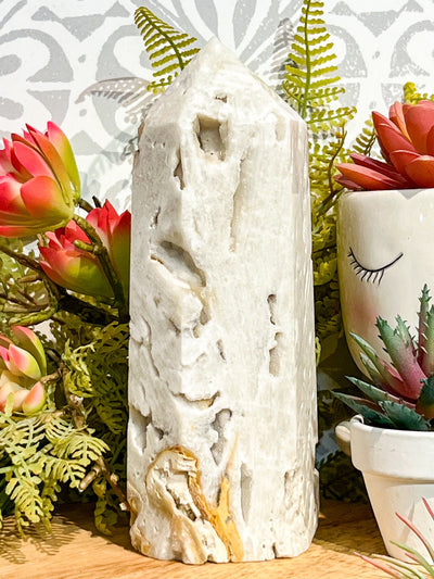 WHITE MEXICAN AGATE TOWER WITH DRUZY Revive In Style Vintage Furniture Painted Refinished Redesign Beautiful One of a Kind Artistic Antique Unique Home Decor Interior Design French Country Shabby Chic Cottage Farmhouse Grandmillenial Coastal Chalk Paint Metallic Glam Eclectic Quality Dovetailed Rustic Furniture Painter Pinterest Bedroom Living Room Entryway Kitchen Home Trends House Styles Decorating ideas