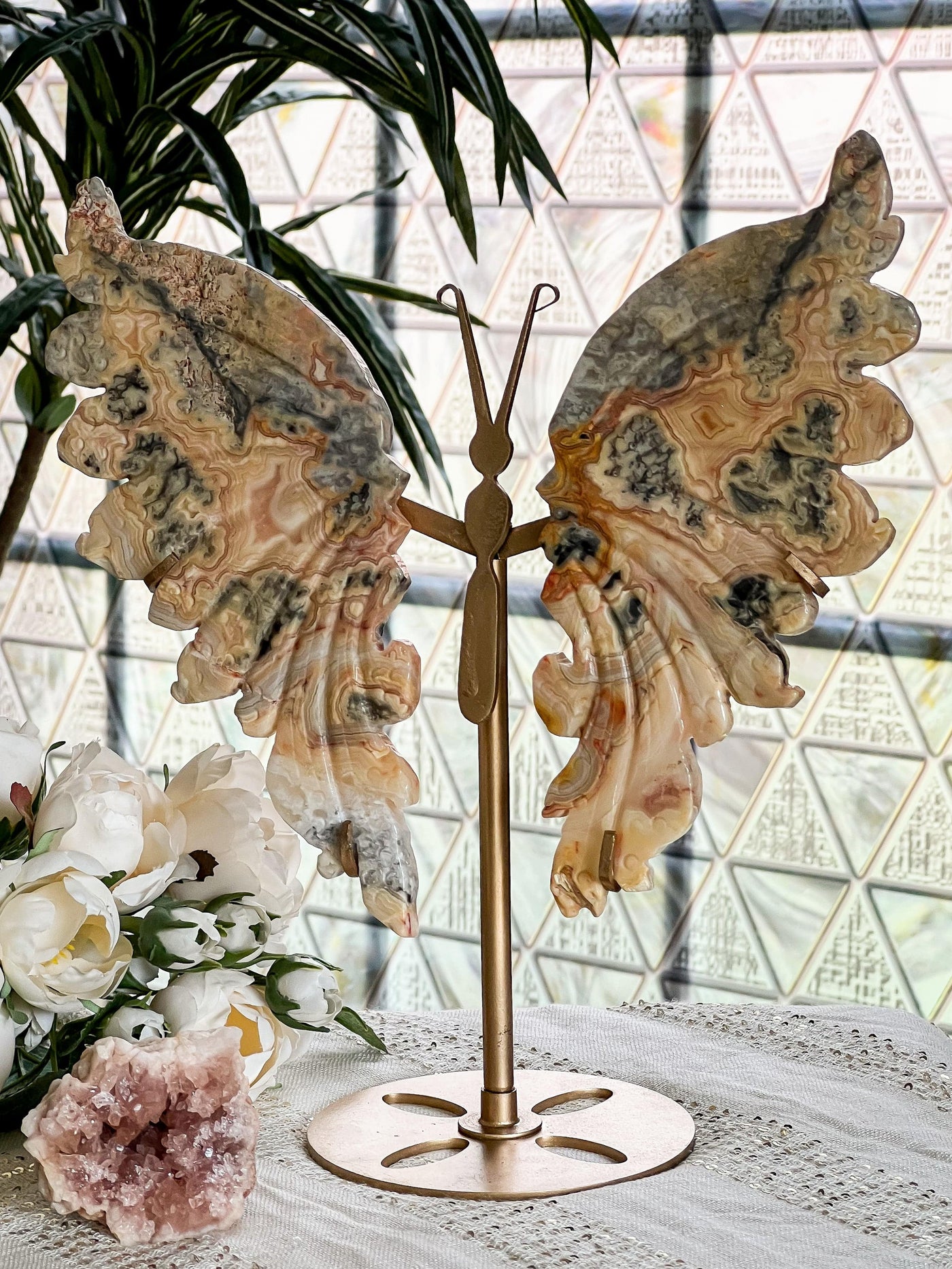 YELLOW CRAZY LACE AGATE BUTTERFLY WINGS ON STAND Revive In Style Vintage Furniture Painted Refinished Redesign Beautiful One of a Kind Artistic Antique Unique Home Decor Interior Design French Country Shabby Chic Cottage Farmhouse Grandmillenial Coastal Chalk Paint Metallic Glam Eclectic Quality Dovetailed Rustic Furniture Painter Pinterest Bedroom Living Room Entryway Kitchen Home Trends House Styles Decorating ideas